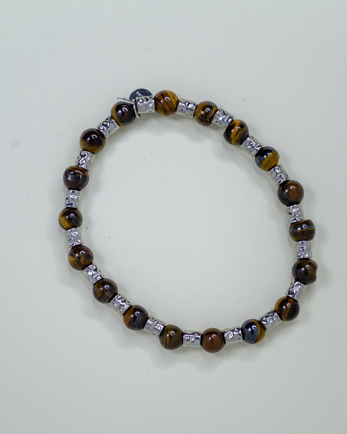 BRACCIALE OCCHIO DI TIGRE E TUBETTI IN ACCIAIO MARTELLATI