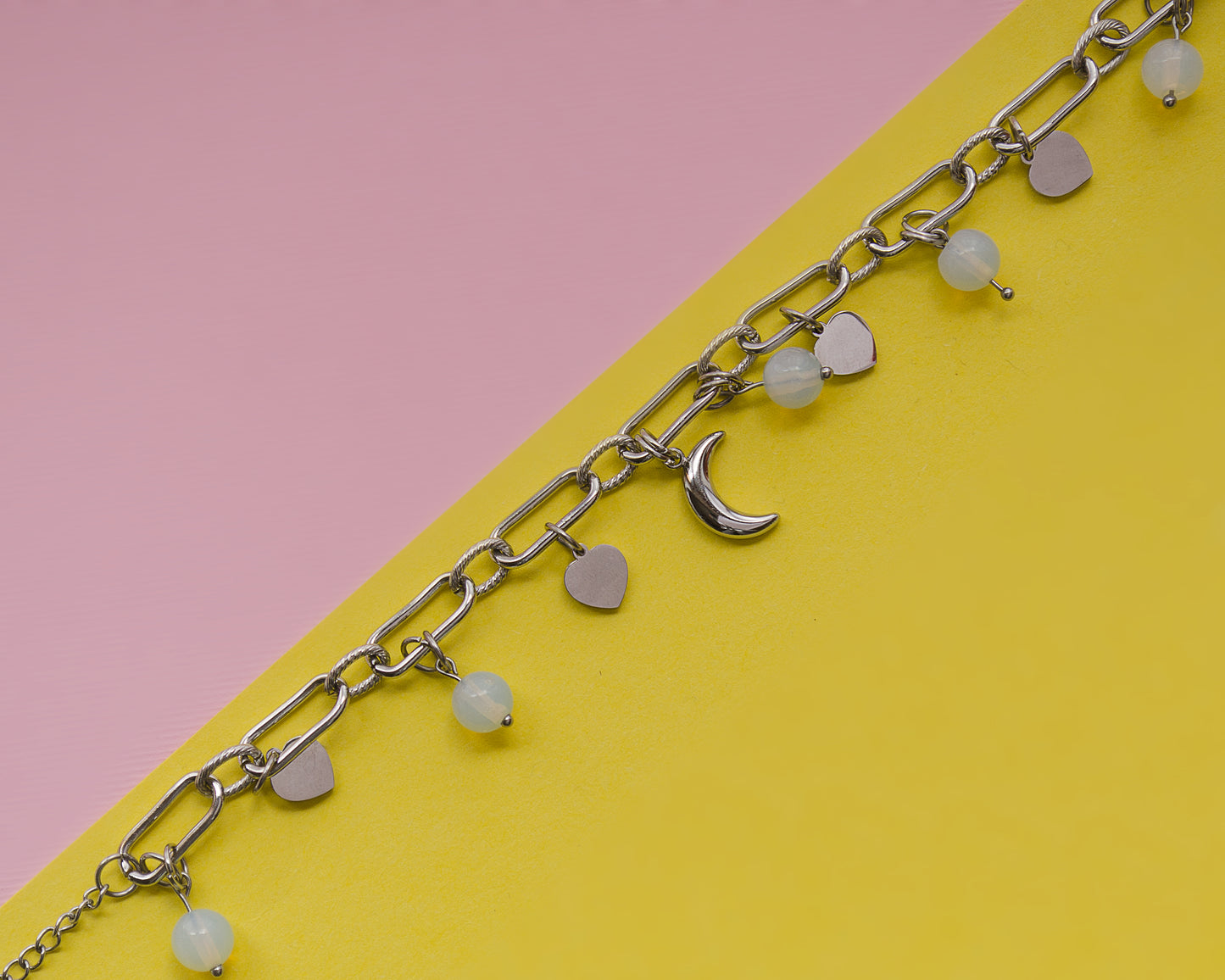 BRACCIALE ACCIAIO E PIETRA DI LUNA