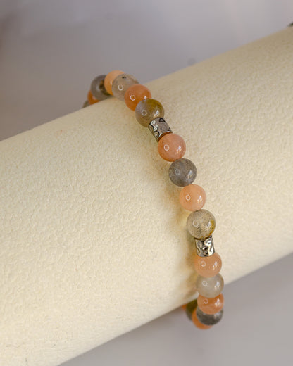 BRACCIALE LABRADORITE, PIETRA DEL SOLE E PEPITE IN ACCIAIO