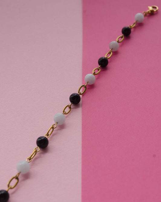 BRACCIALE ACCIAIO ONICE NERO E ACQUAMARINA